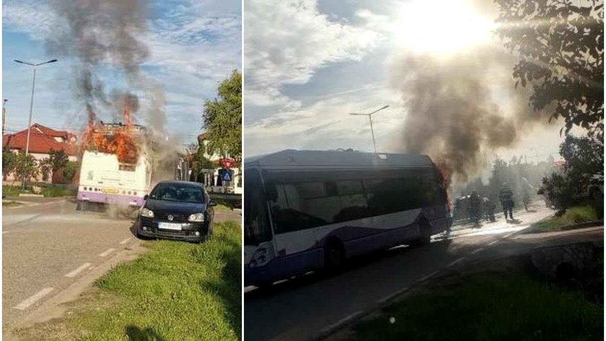 Un troleibuz a fost cuprins de flăcări, la Timișoara. Şoferul şi pasagerii s-au autoevacuat la timp