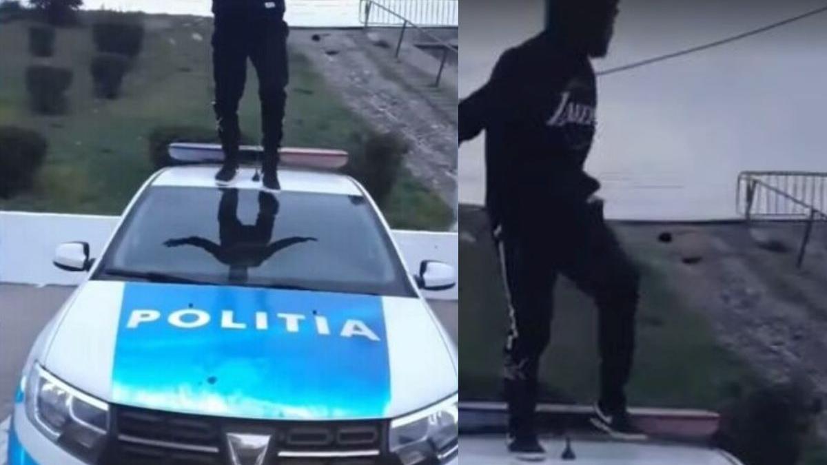 tanar urcat pe masina de politie tiktok