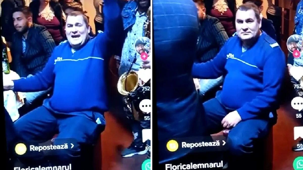 barbat valcea uniforma politist filmat beat petrecere lautari