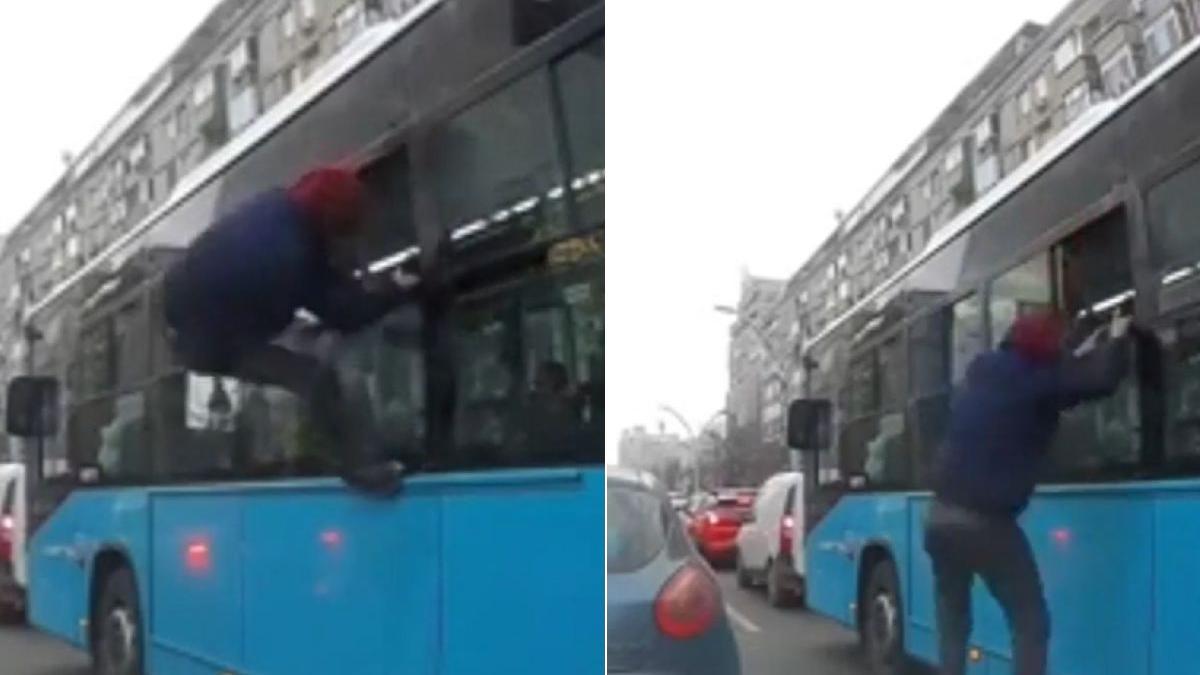 moment barbat sare geam autobuz scapa controlori