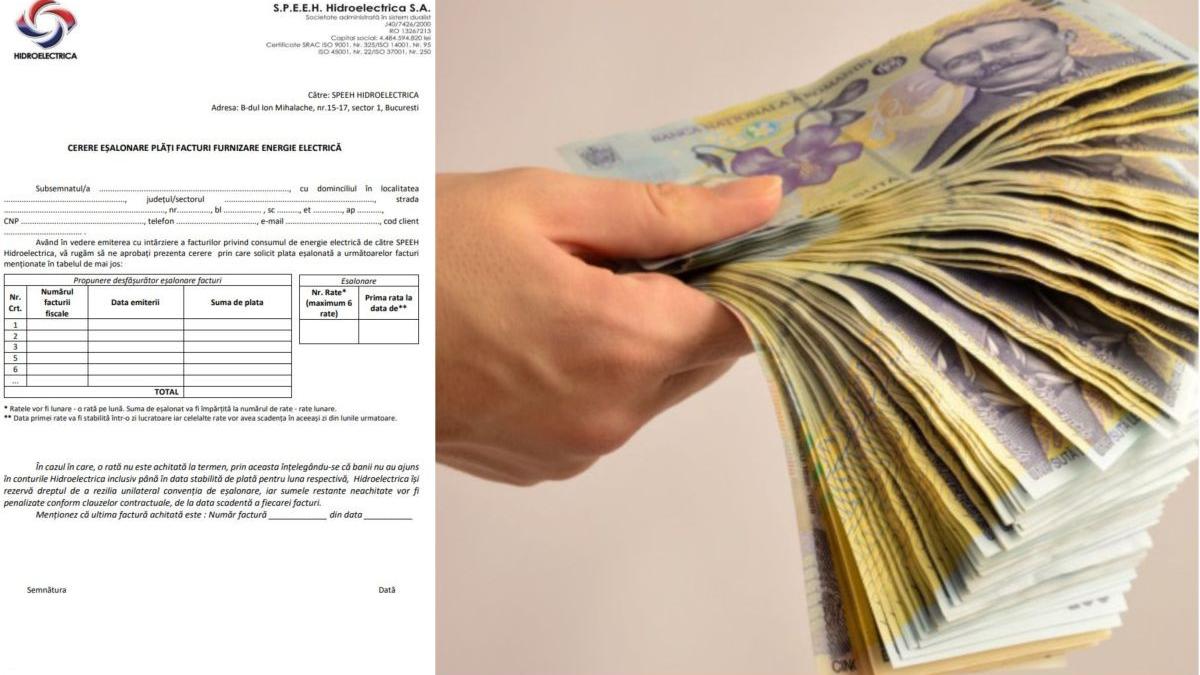 facturi hidroelectrica platite sase rate cerere tip