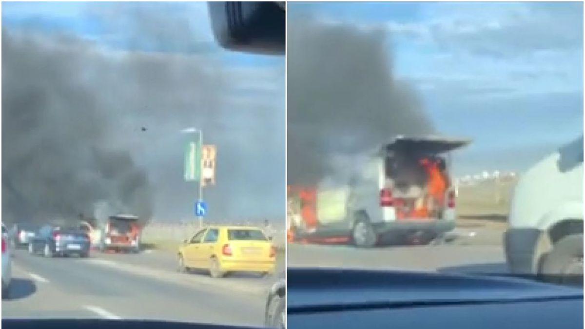 incendiu dn1 pasaj baneasa masina flacari