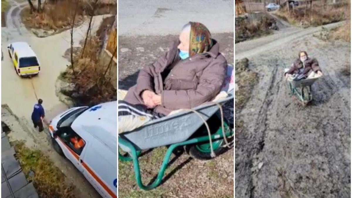 femeie bolnava picior amputat roaba ambulanta spital drum comuna golesti valcea