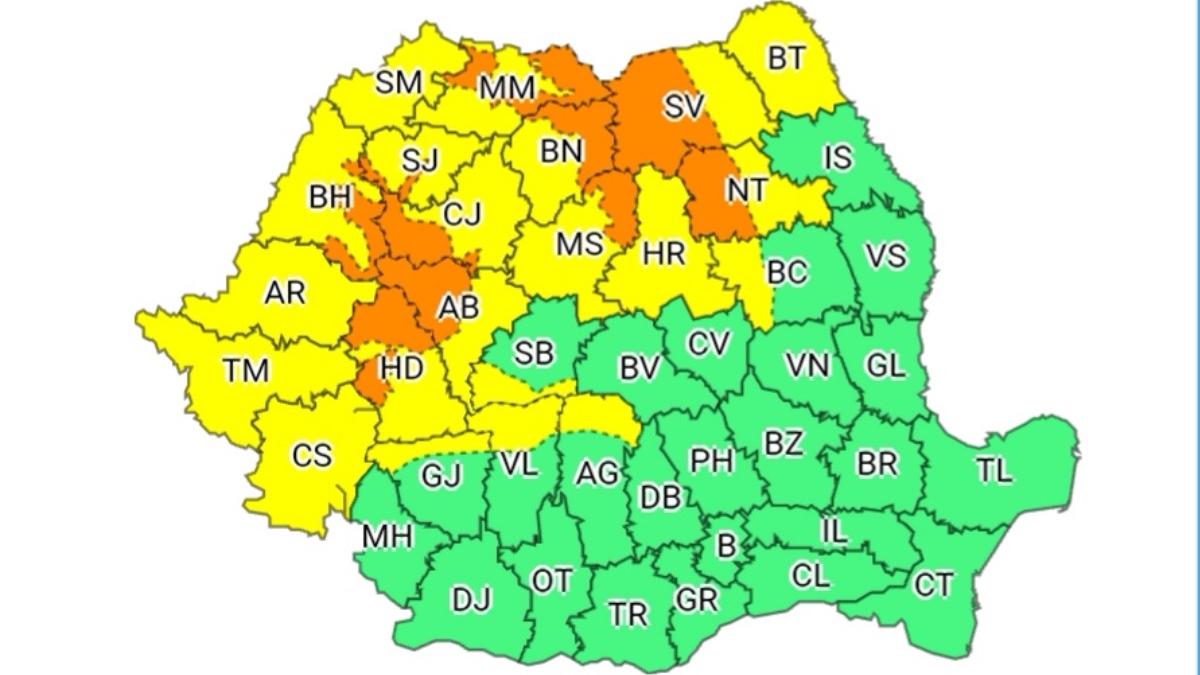 Cod portocaliu și cod galben de viscol și ninsori, în mai multe județe din țară. Avertizări meteo emise de ANM
