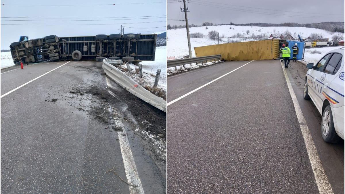 pericol explozie drum roman suceava tir rasturnat butelii goale