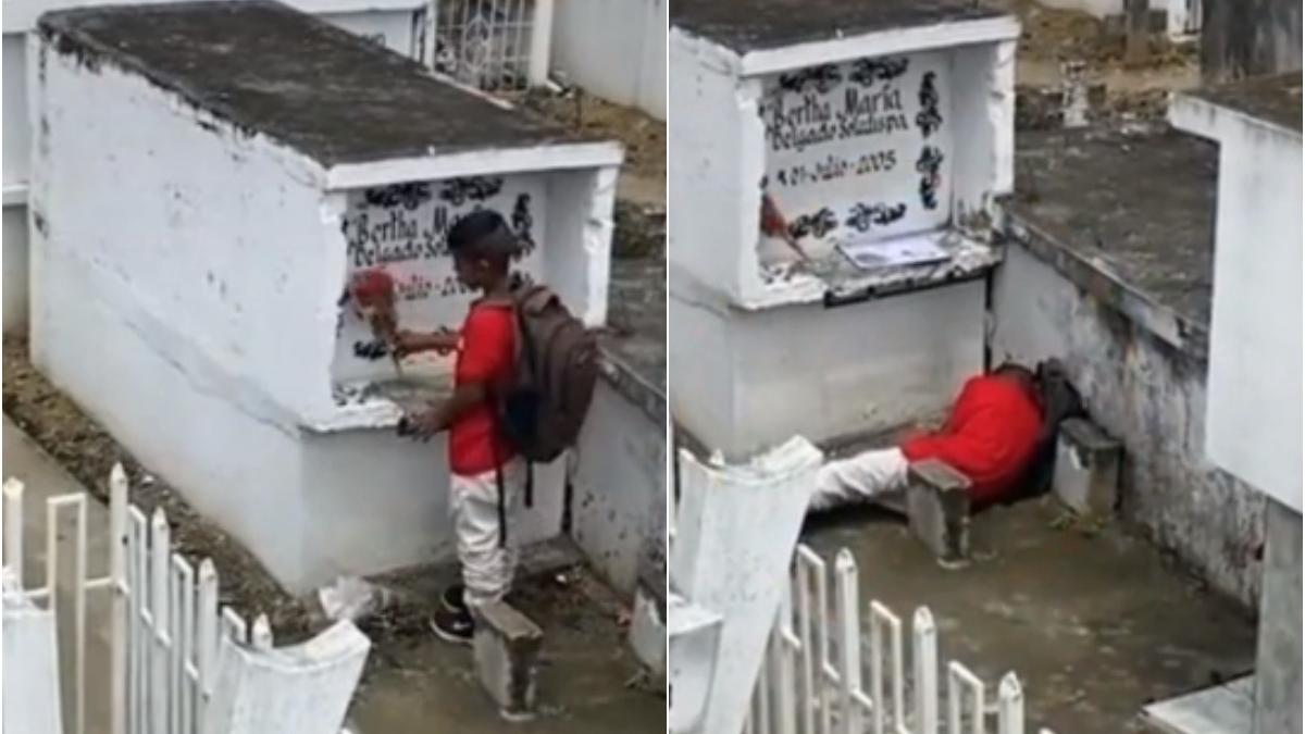 copil baietel 10 ani doarme mormant mama