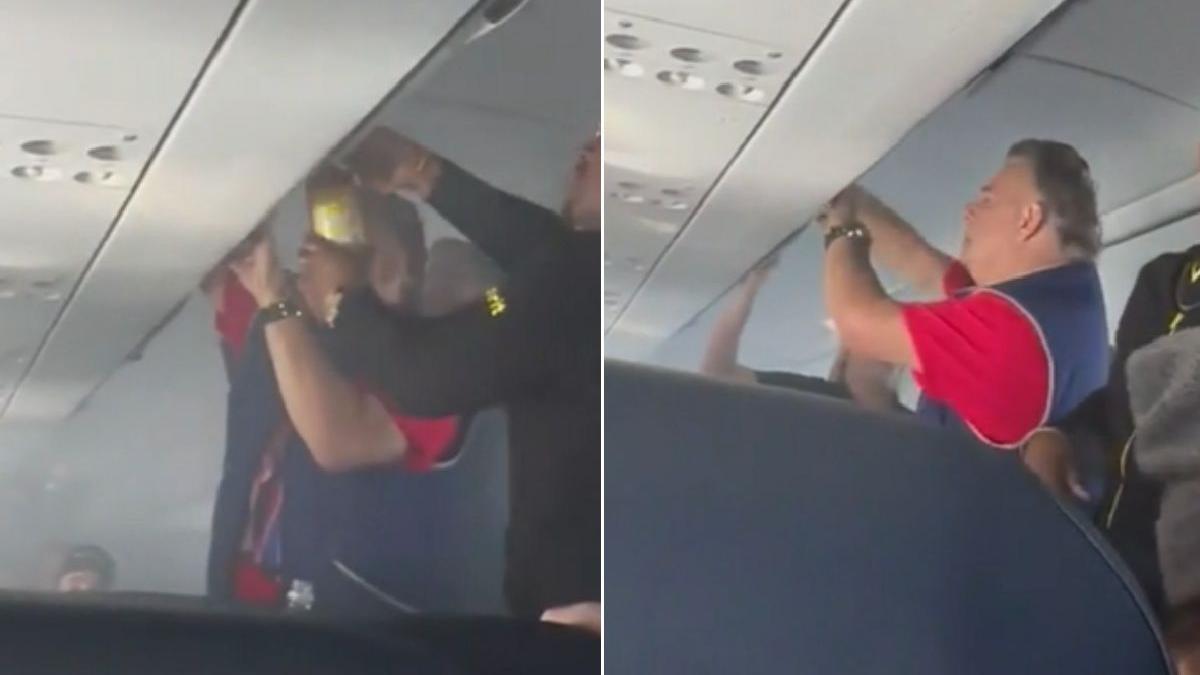 panica bord avion bagaj pasager foc