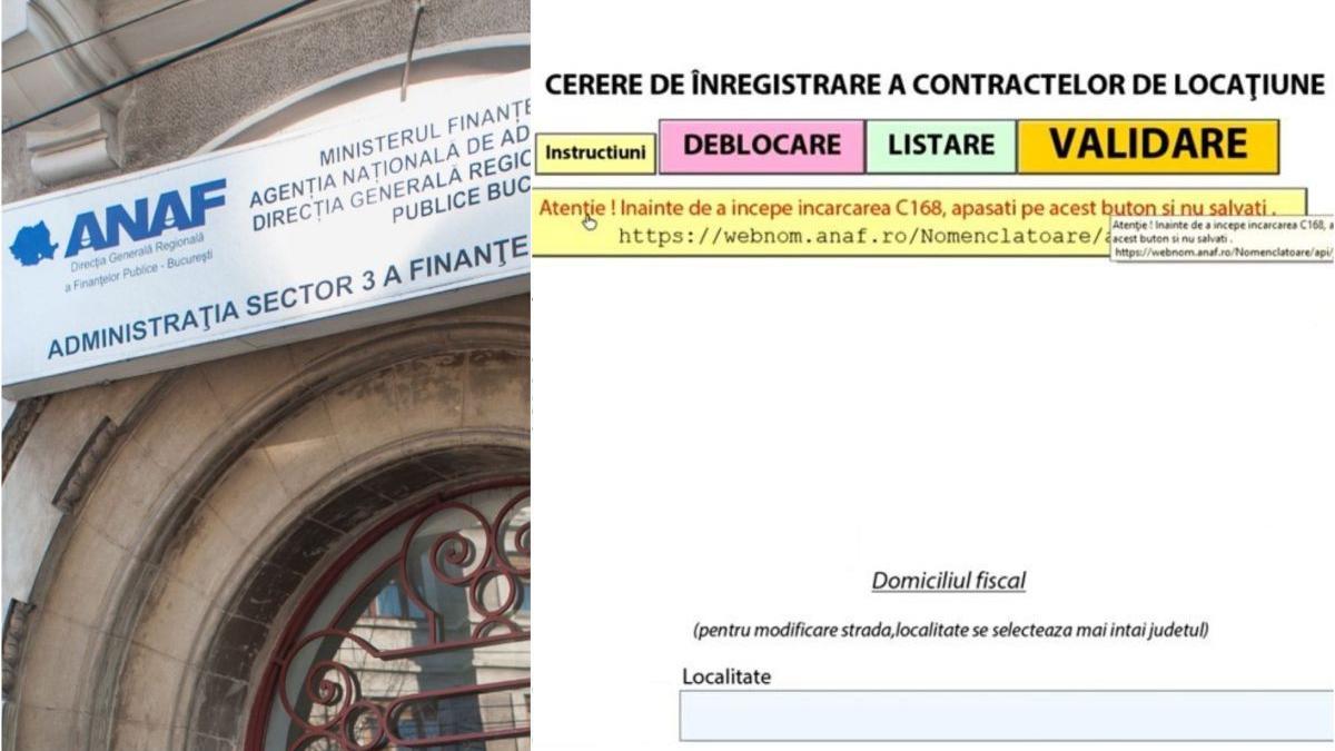 anaf vine venituri chirii completare cerere inregistare contract