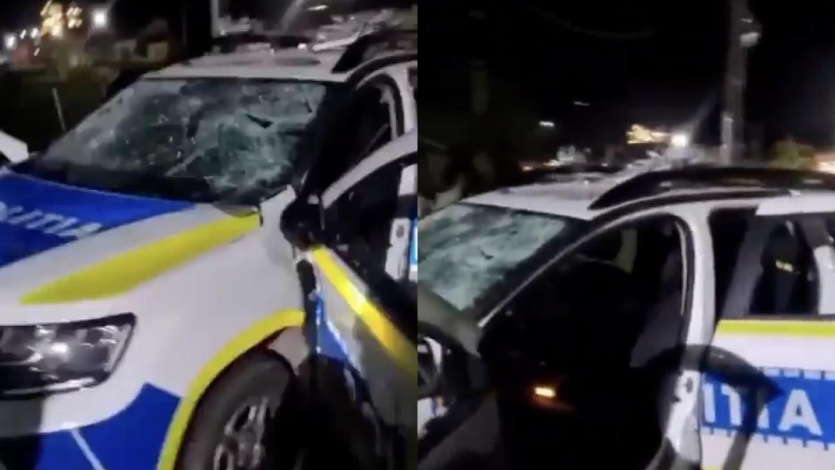 masina politie distrusa ciocan tanar strada caras severin
