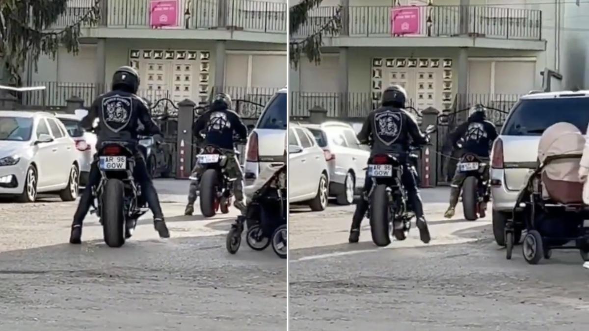 2 motociclisti opresc motoarele sa nu trezeasca bebelus doarme carucior imagini virale