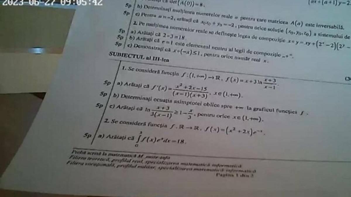 fotografii camera ascunsa elevi proba matematica bacalaureat 2023 retele socializare