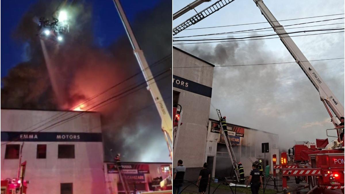 incendiu puternic la un service auto din satu mare masini cuprinse de flacari