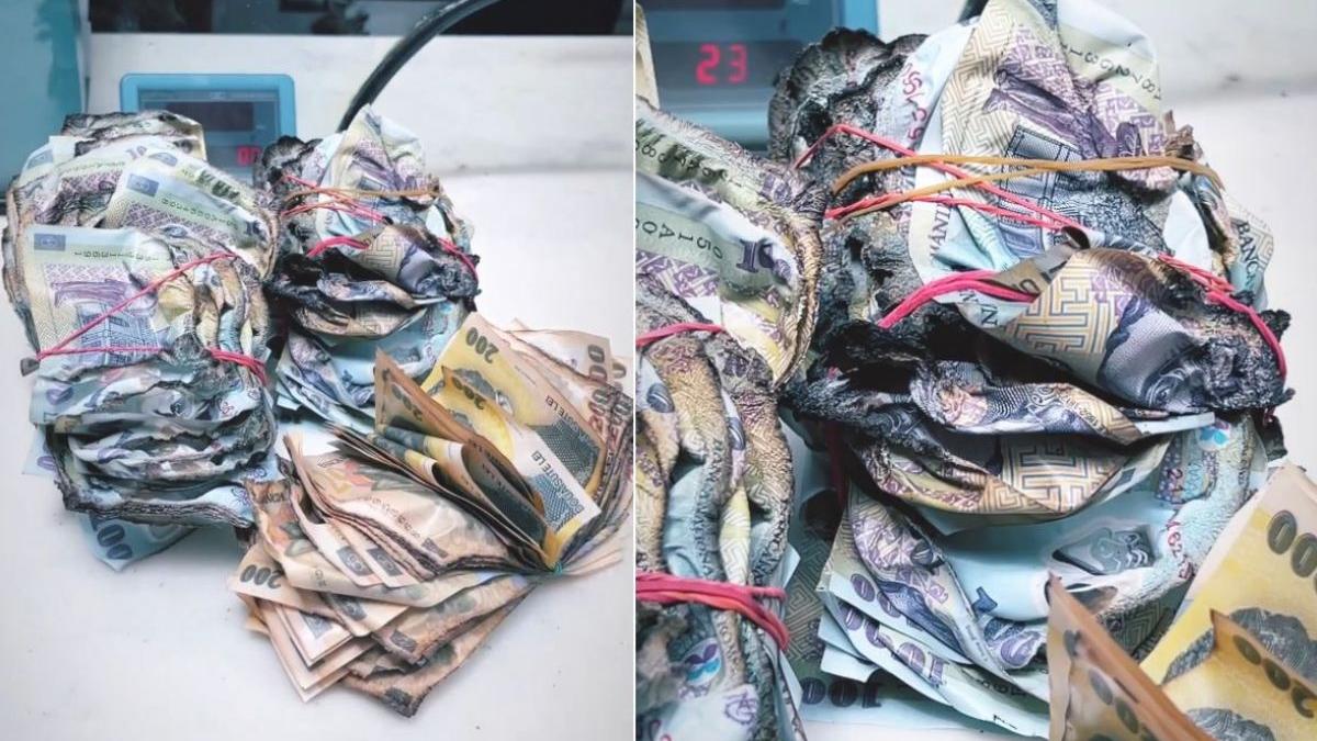 roman trei teancuri bani topiti banca nationala bancnote noi