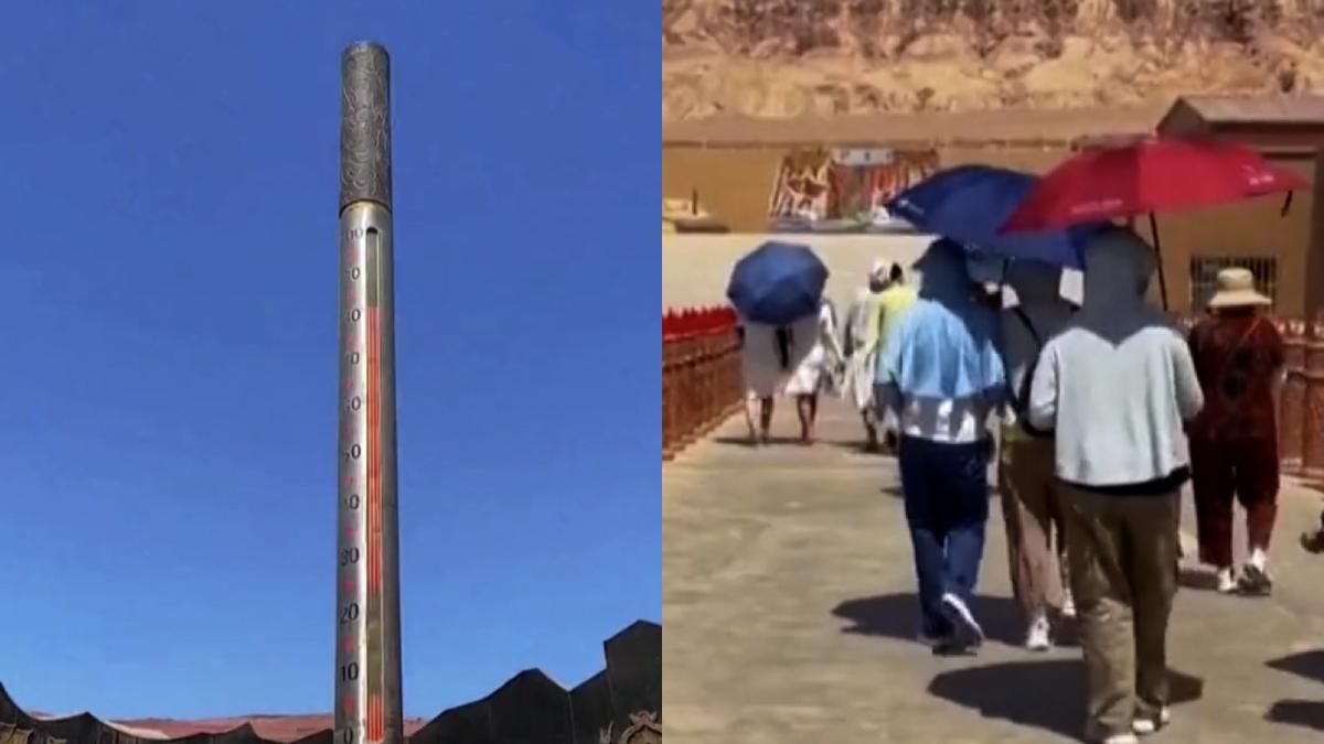 turisti selfie termometru 80 grade celsius muntii in flacari china