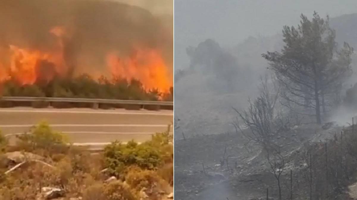 imaginile infernului rodos zone afectate incendii pustii pompieri romani flacari