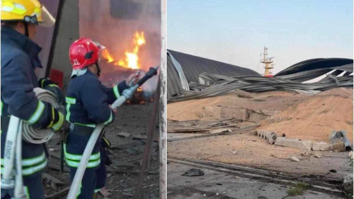 primele imagini cu hangarul distrus de rusi bombardamente in portul reni la 20 de kilometri de