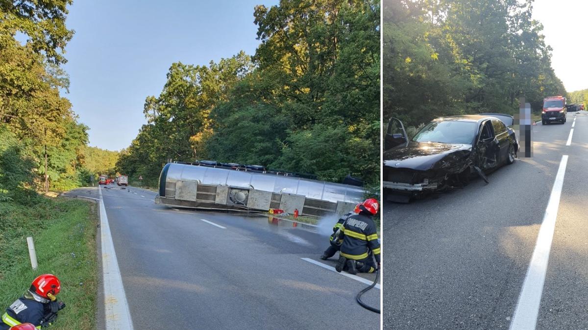 trafic blocat pericol explozie dealul negru cisterna etanol rasturnata