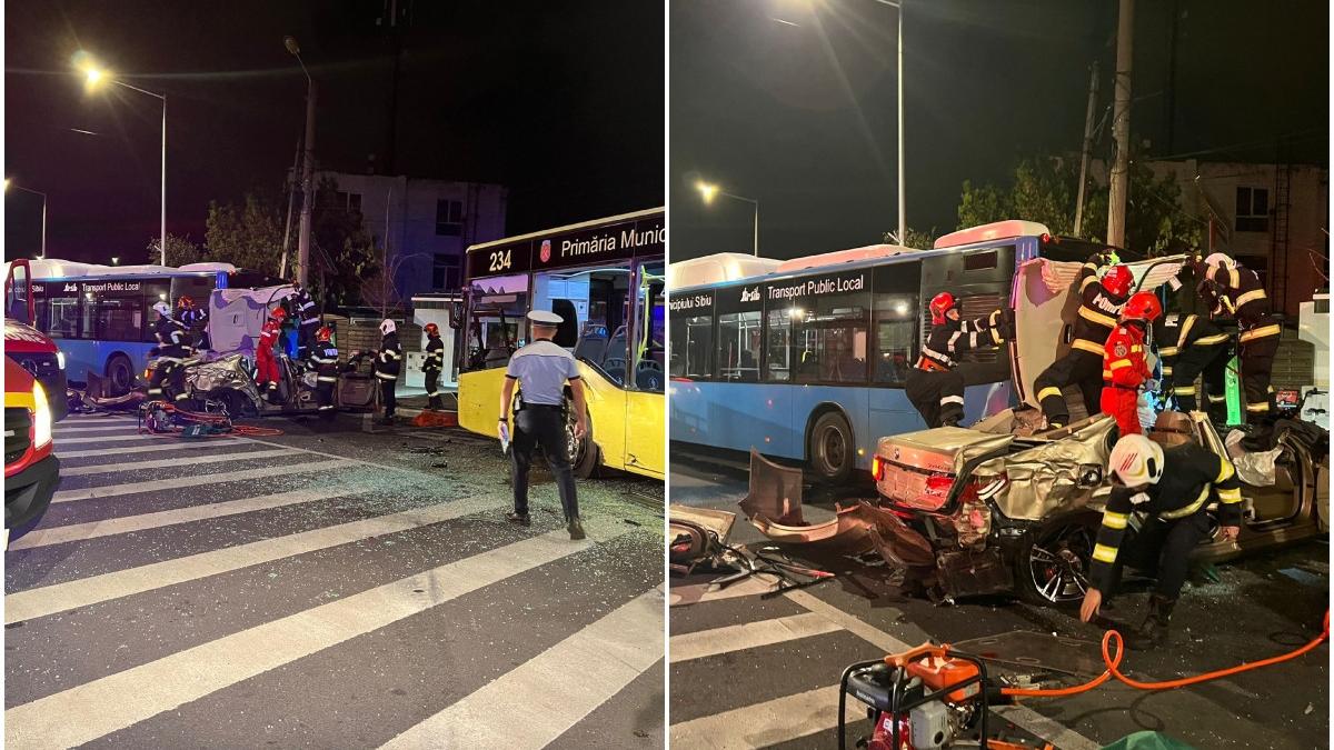 accident grav in sibiu intre doua autobuze si un autoturism trei persoane au fost ranite