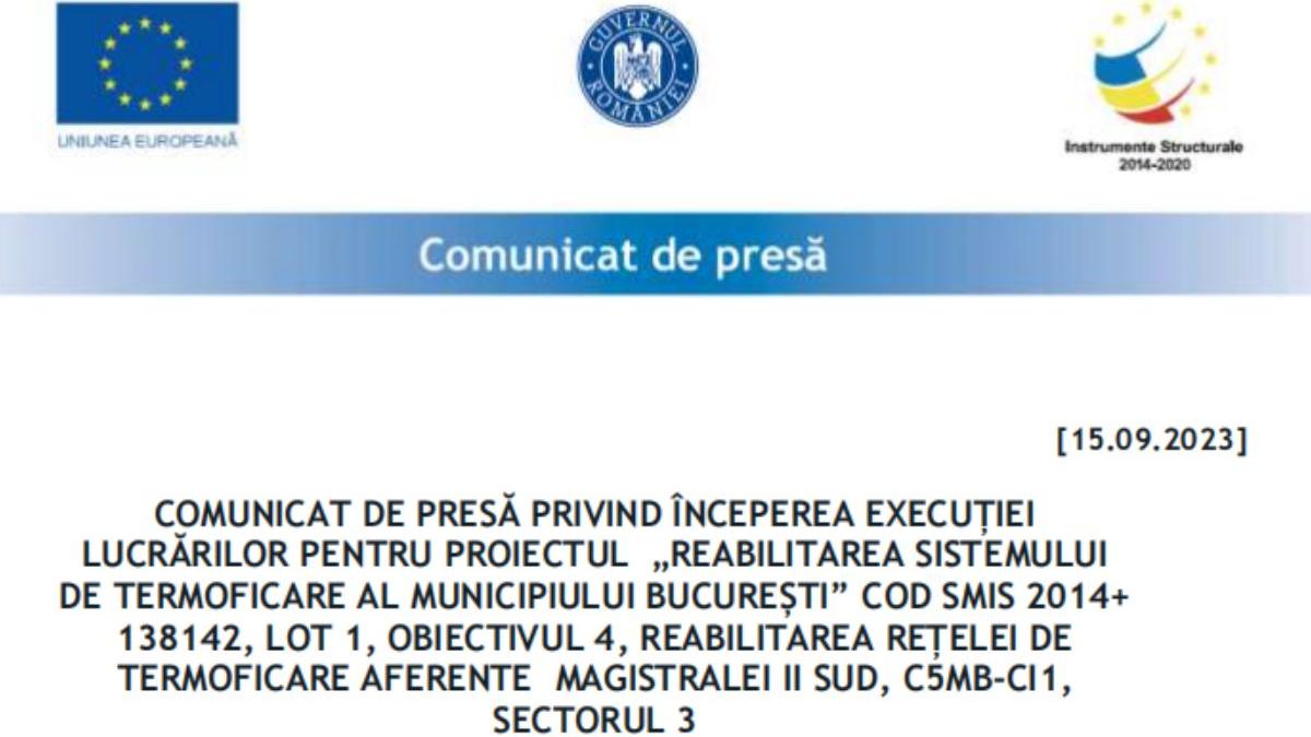 comunicat presa privind inceperea executiei lucrarilor proiect reabilitare obiectiv 4