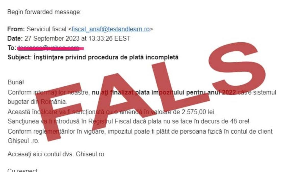 anaf mesaje false avertisment romani plata impozit