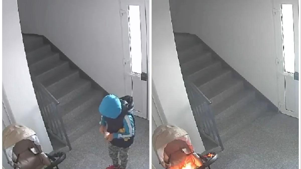 copil incendiu bloc tecuci galati foc carucior