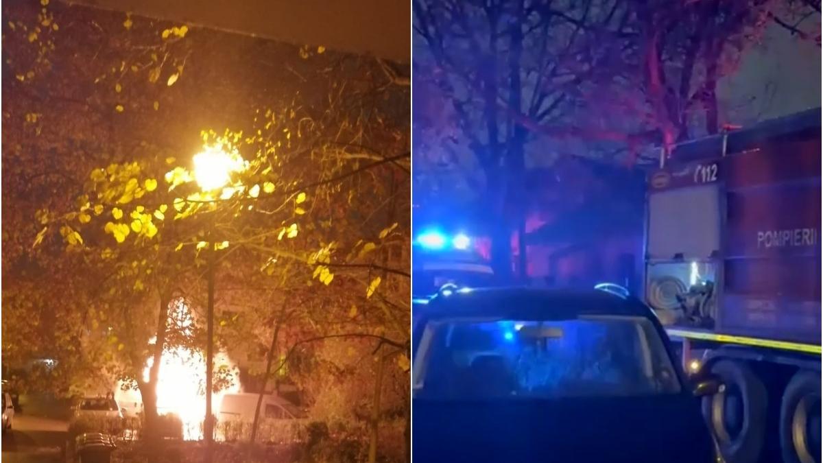 incendiu timisoara sase masini foc parcare bloc