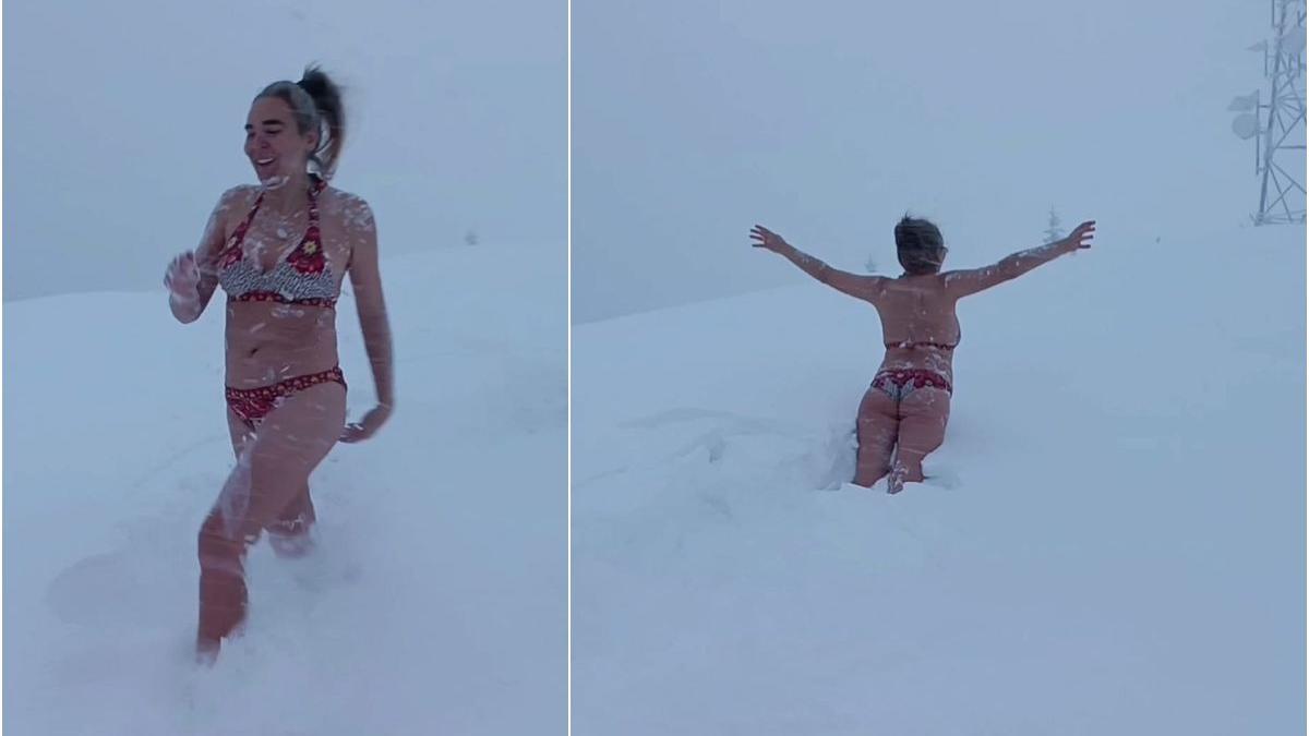 femeie costum baie zapada 5 grade muntii parang