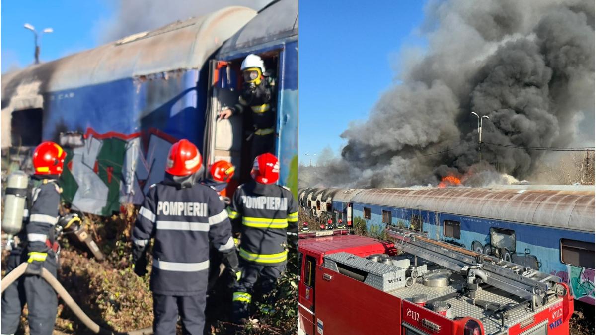 incendiu gara basarab podul grant bucuresti vagoane dezafectate flacara deschisa degajari fum