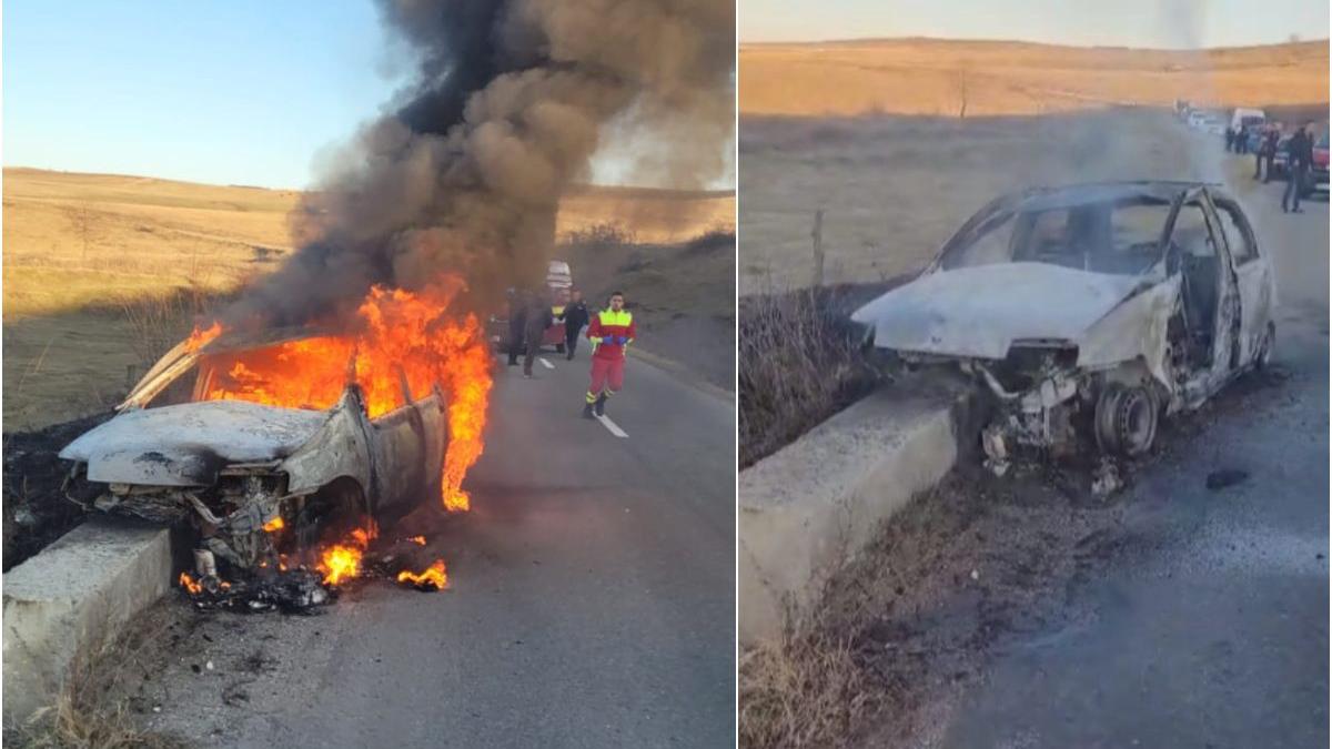 femeie alba accident masina cap de pod incendiu