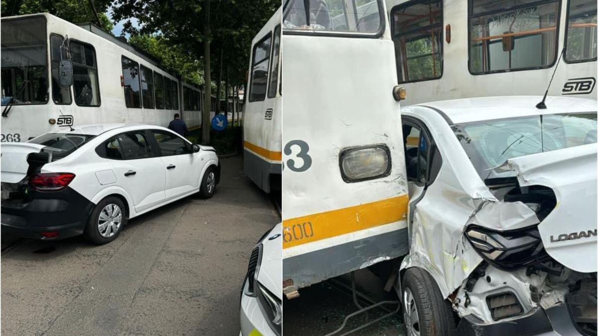 doua linii tramvai bucuresti blocate accident rutier