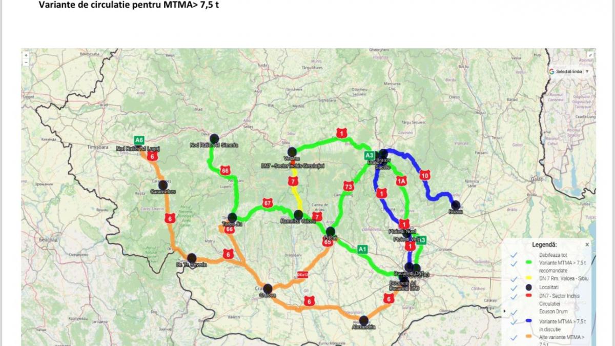 harta care sunt rutele ocolitoare cat este calea oltului va fi inchisa