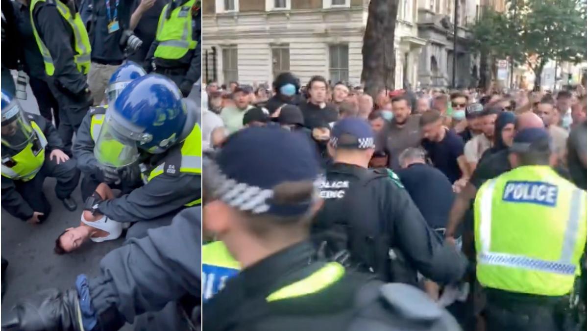 violente in fata downing street manifestantii au aruncat rachete de semnalizare in resedinta premierului si s au batut cu politia