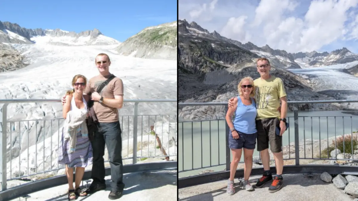 un barbat a postat doua fotografii cu sotia lui in alpi la 15 ani distanta una de alta nu o sa mint m au facut sa plang