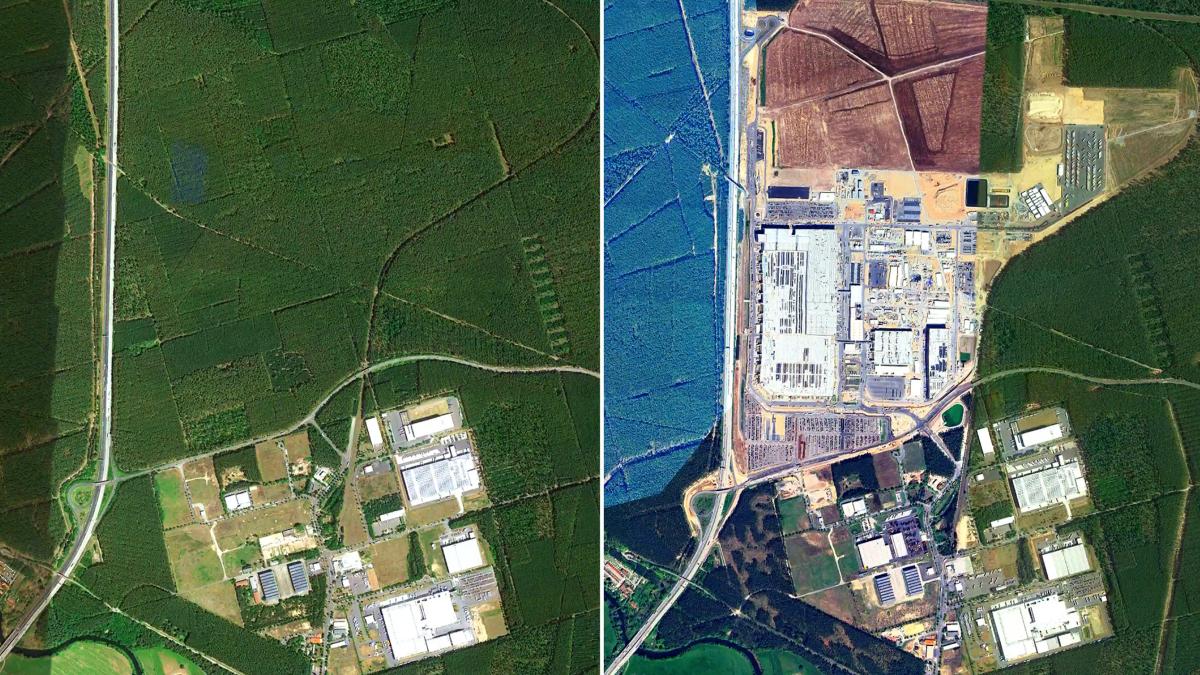in jur de 500 000 de copaci au fost taiati pentru gigafabrica tesla din germania imaginile din satelit au socat comunitatea