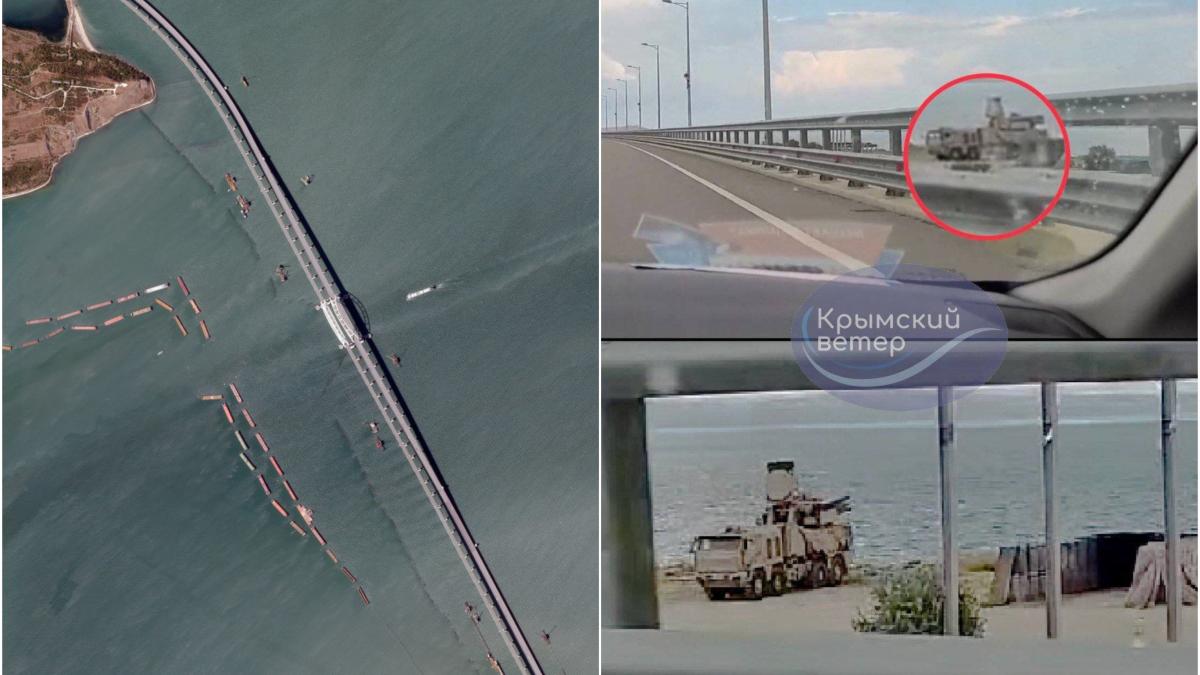 imagini din satelit rusii fortifica podul kerci din crimeea au adus un sistem pantir si construiesc o structura misterioasa