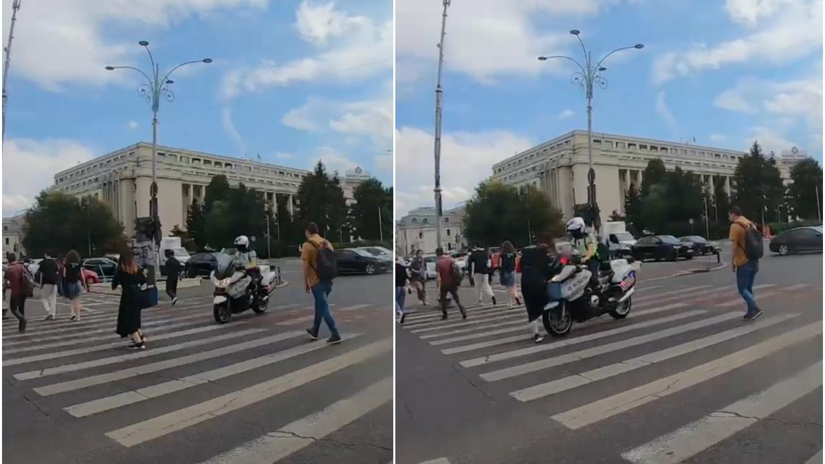 imaginile momentului din bucuresti un politist a dat cu motocicleta peste o tanara pe o trecere de pietoni