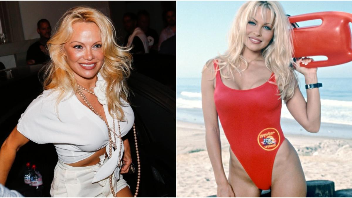 colaj cu doua fotografii cu pamela anderson