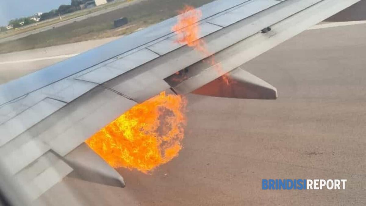 panica pe aeroportul de la brindisi din italia motorul unui avion a luat foc pasagerii au fost evacuati de urgenta