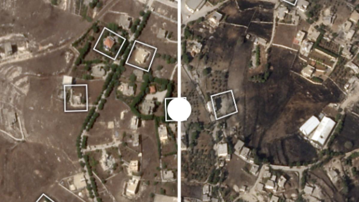 cum se vede din satelit zona moarta din liban mai multe cladiri au fost distruse in doua saptamani decat intr un an intreg de razboi