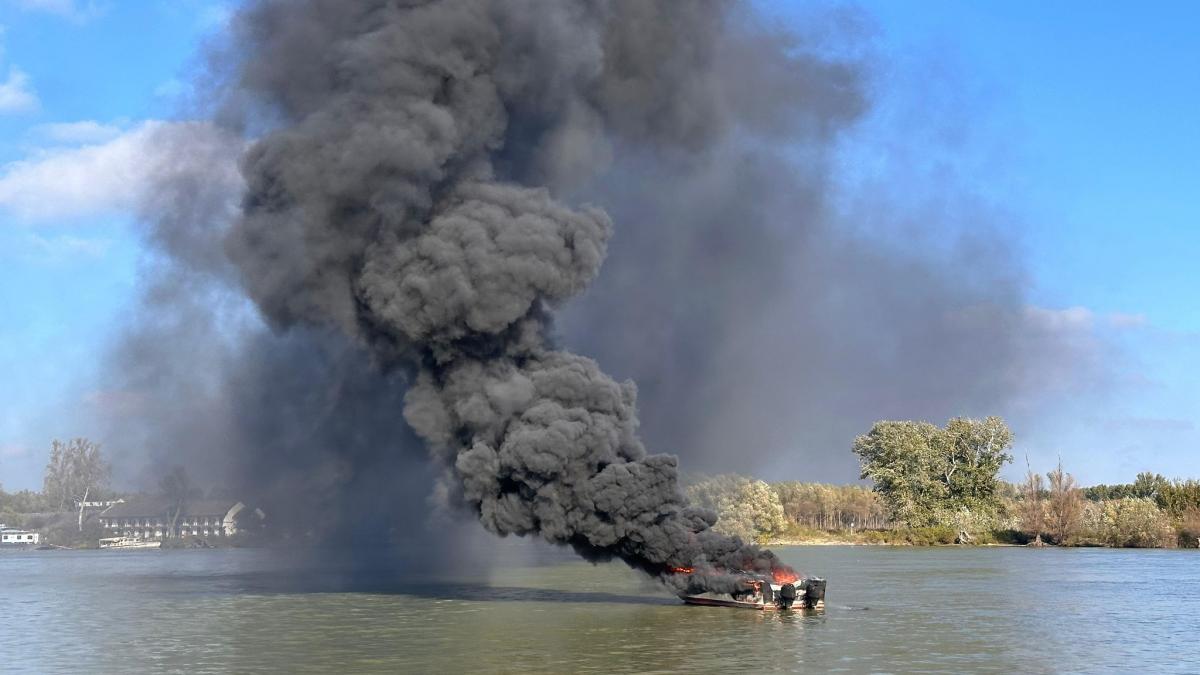 o salupa s a facut scrum pe dunare doi oameni au sarit in apa pentru a se salva din calea flacarilor