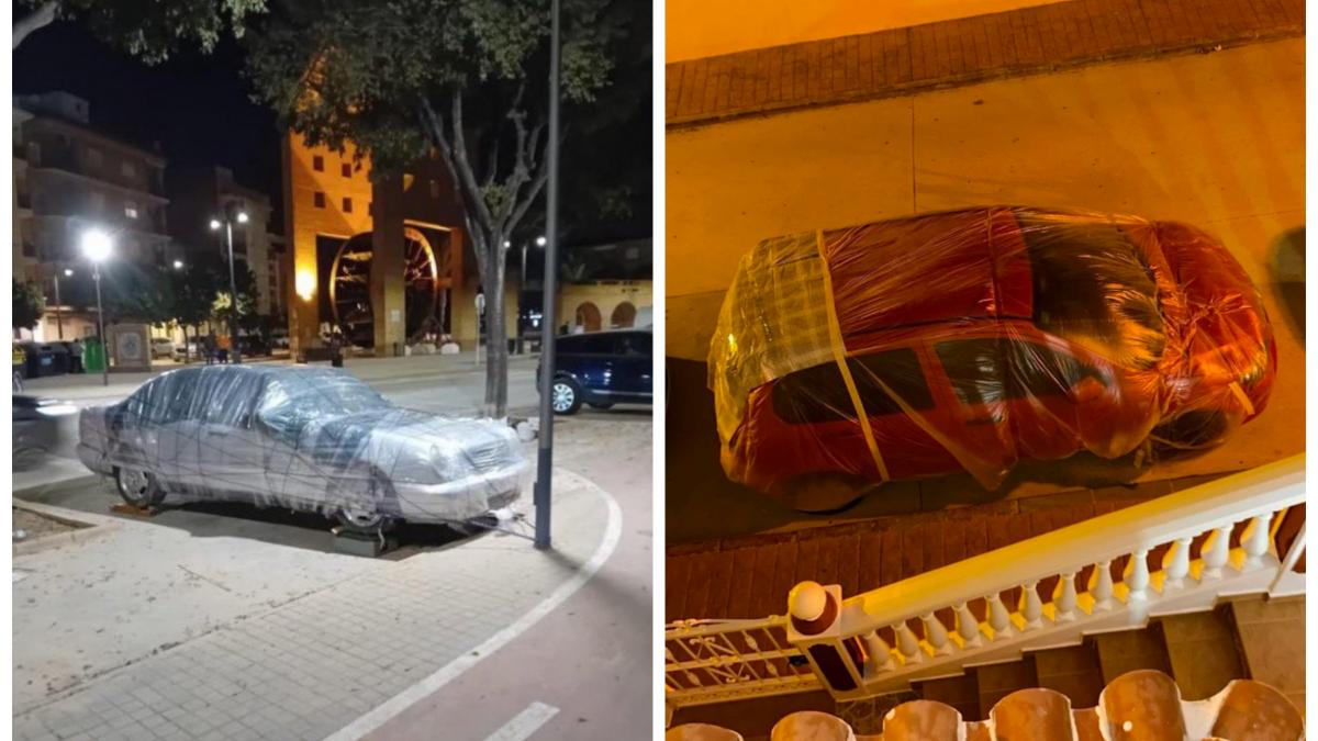 alerta de ploi torentiale in spania de frica puhoaielor oamenii isi invelesc masinile in folie si le leaga de stalpi