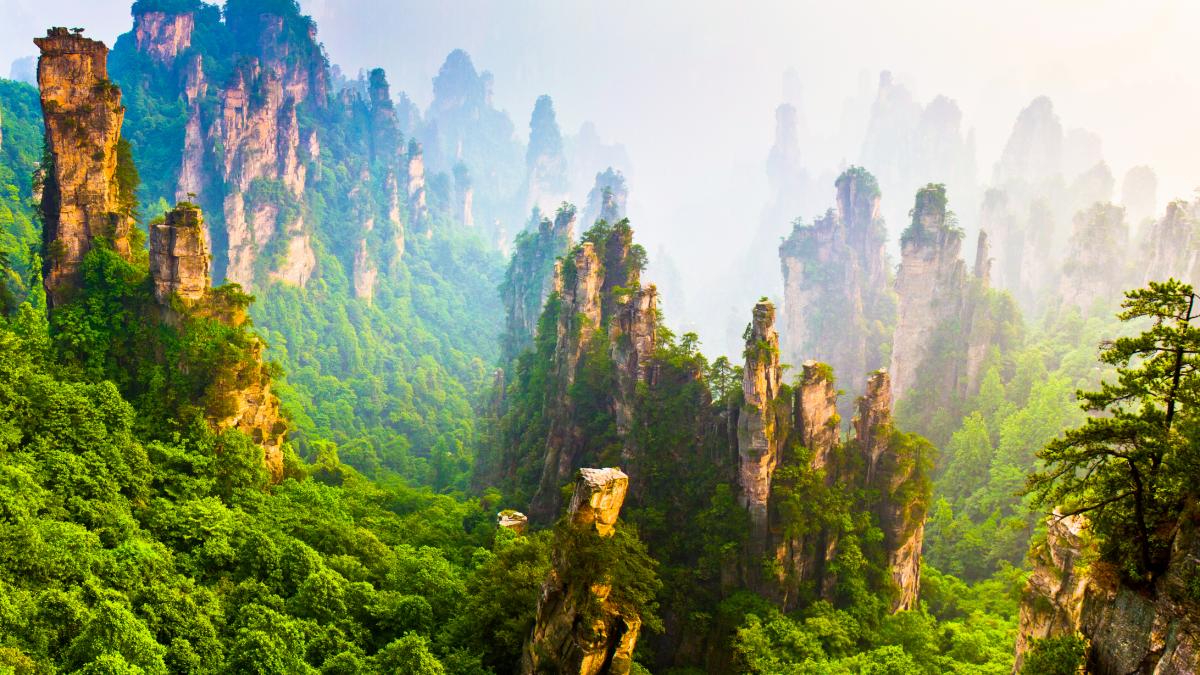 muntii plutitori care au inspirat filmul avatar turistii trec pe un podul de sticla si ajung poarta raiului