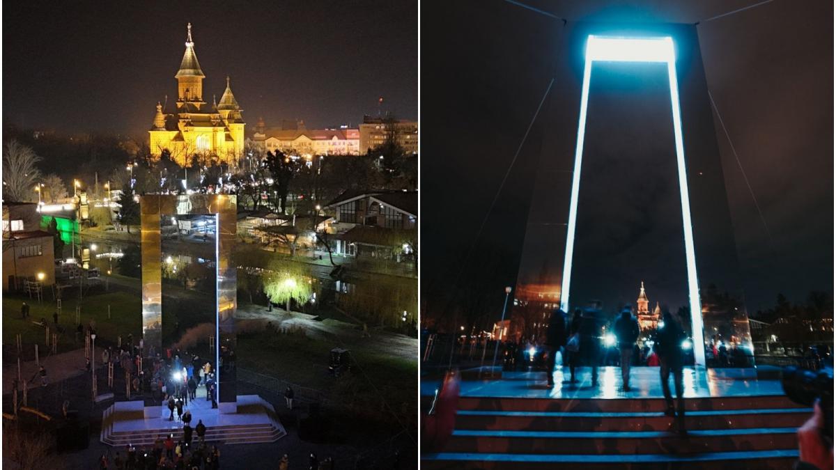 la timisoara a fost deschis portalul libertatii in oras se aud scandari din timpul revolutiei si sunete de gloante
