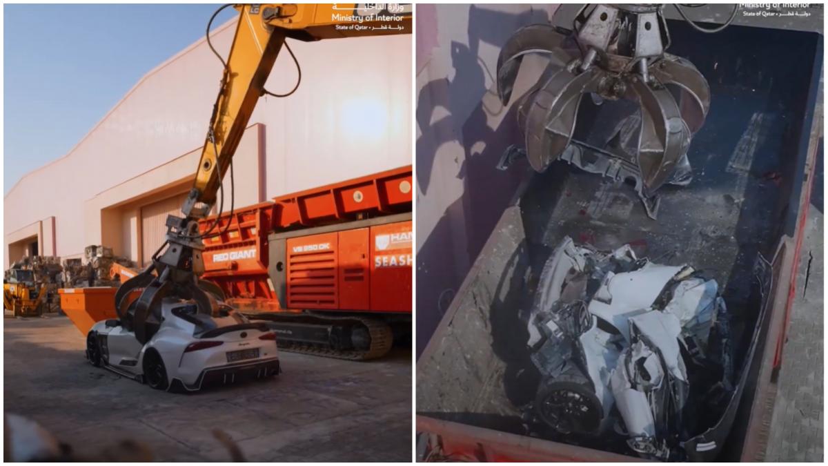 video momentul in care politia distruge masina unui sofer filmat in timp ce facea drifturi in qatar