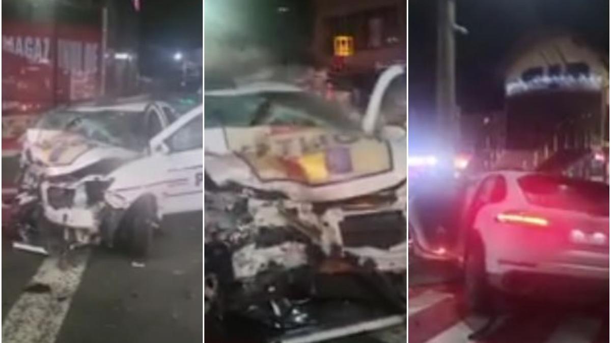 soferul unui bolid de lux a spulberat o masina de politie si a bagat trei agenti in spital la borsa a fost solicitat elicopterul smurd