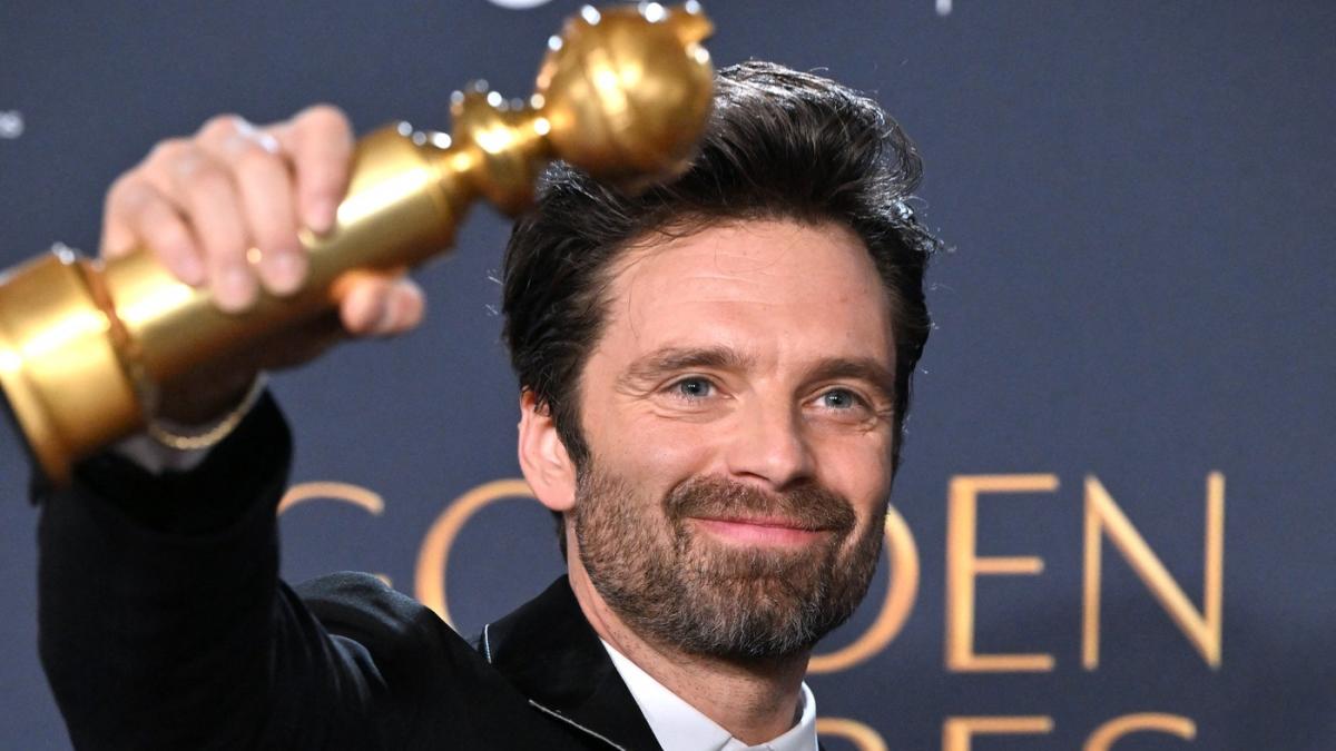 globurile de aur 2025 sebastian stan la primirea premiului pentru cel mai bun actor intr un film comedie musical romania te iubesc