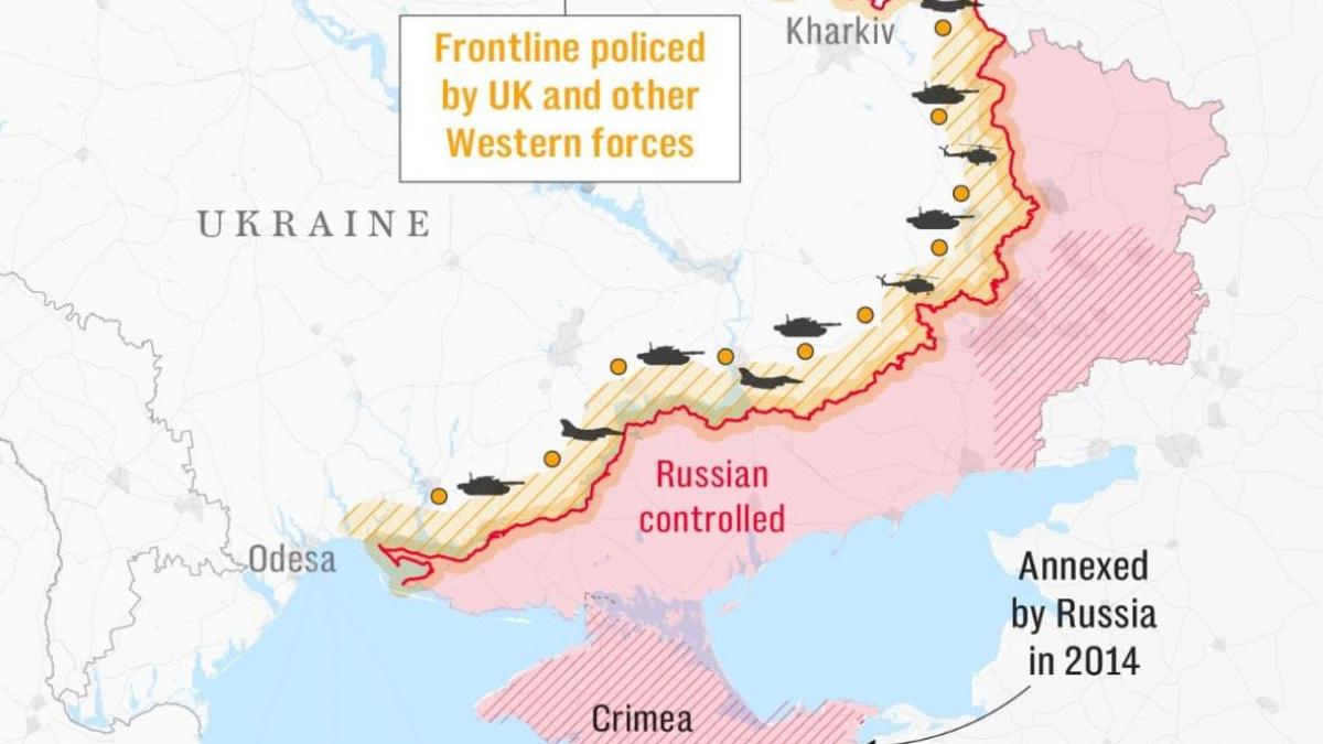 harti cum ar putea arata ucraina dupa razboi cu o zona tampon in est franta si uk ar putea trimite trupe de mentinere a pacii