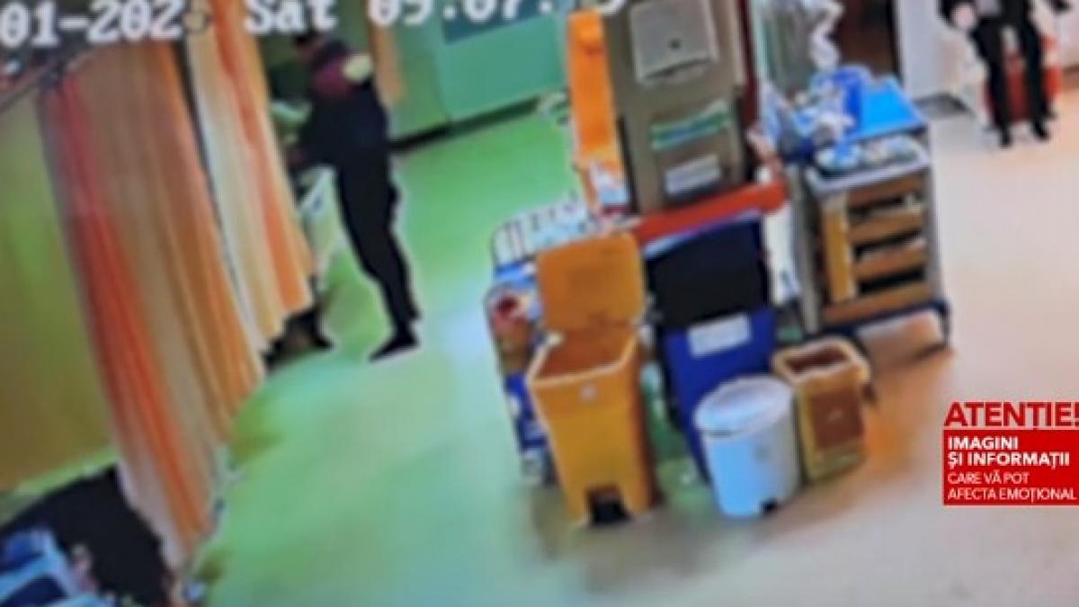 momentul in care un pacient beat injunghie un paznic al spitalului din onesti
