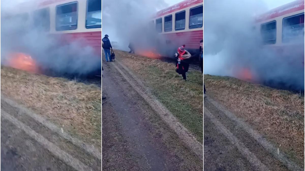 incendiu la locomotiva unui tren in arad imagini cu momentul in care calatorii sar din tren cuprinsi de panica