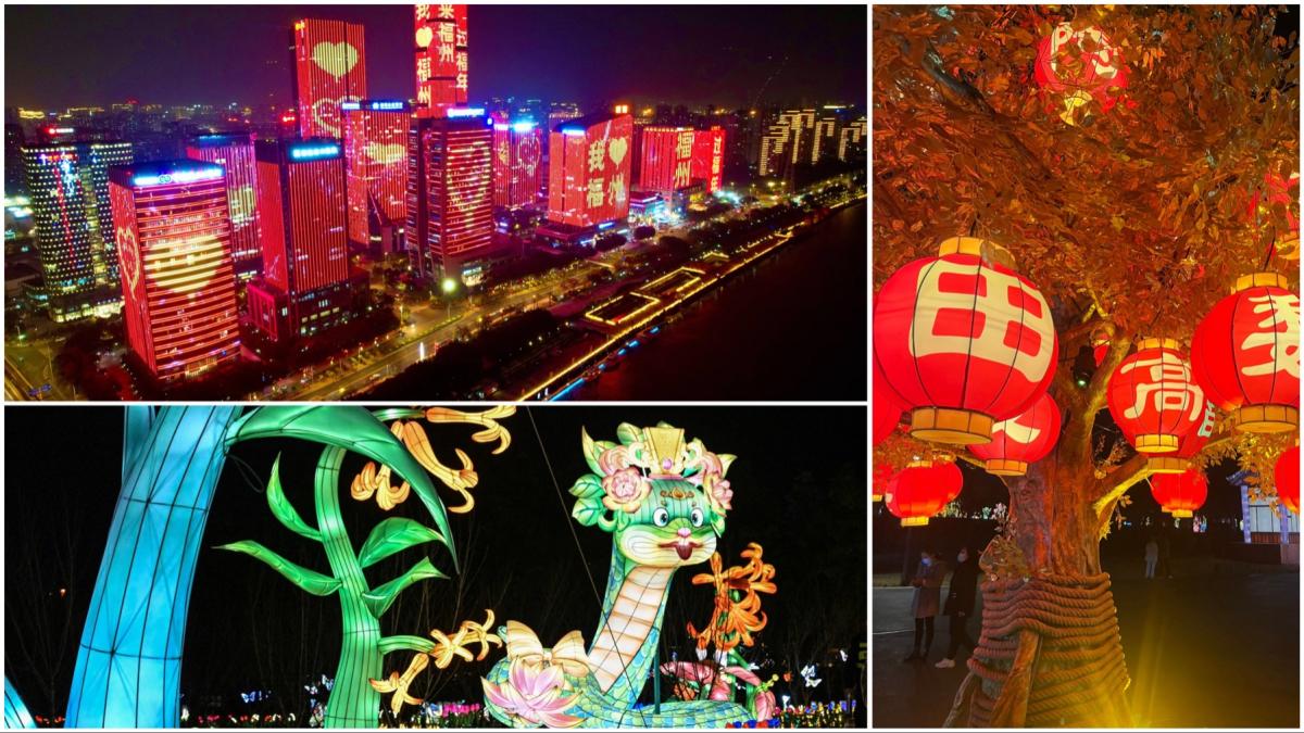 spectacol nocturn la un festival al lampioanelor din china inainte de anul nou lunar cand incepe anul sarpelui